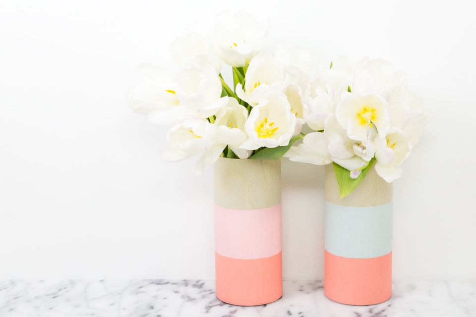 Color block wood vases